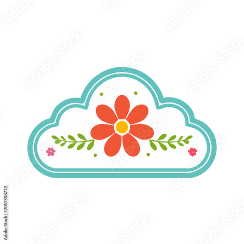 Flat design red flower with leaves and water droplets