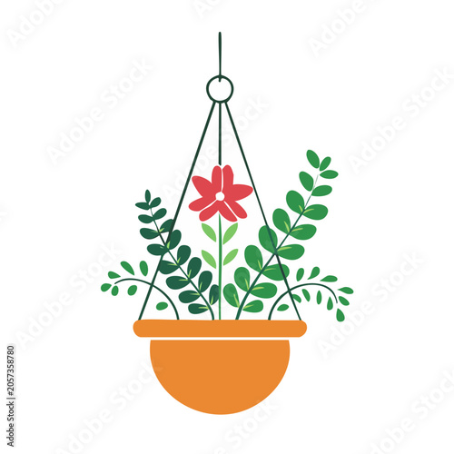 Flat design potted plant with red flower vector