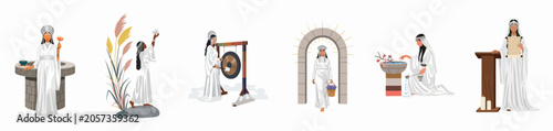Canvastavla Set of diverse priestesses performing mystical rituals, spiritual ceremonies, an
