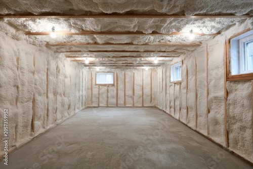 Fully Insulated Interior Basement Space with Spray Foam Insulation and Adequate Lighting Fixtures