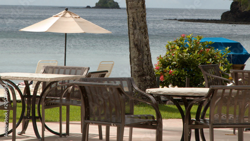 Bilde på lerret Empty Outdoor Dining Area at a Tropical Beachfront Resort in Palau