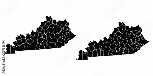 Two Kentucky State Maps Black And White Silhouette On White Background