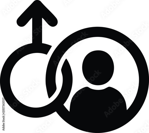 Black monochrome user profile with upward arrow