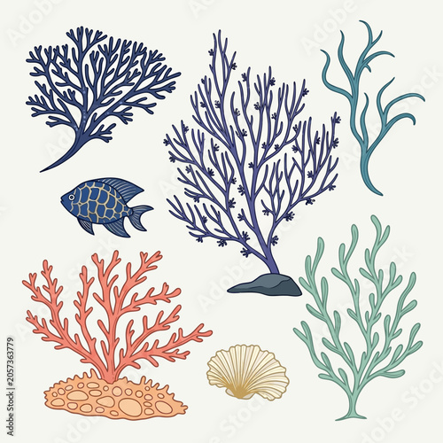 Canvas-taulu Colorful coral reef scene with fish and seaweed underwater habitat