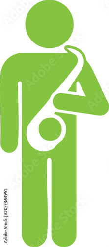 Flat green person holding number 6, circular symbol figure