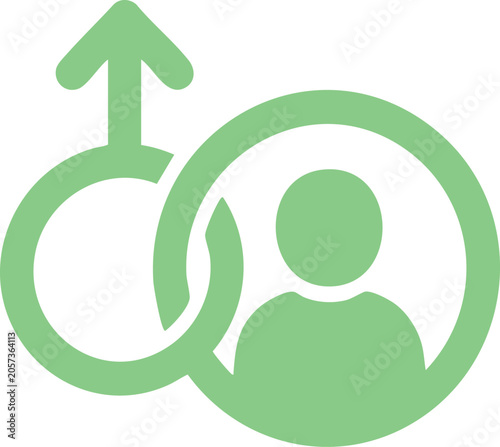 Green upward arrow looping around two stylized user silhouettes