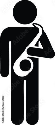Minimalist black and white gender-neutral figure holding treble clef