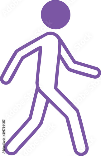 Minimalist purple silhouette of walking person, flat figure human