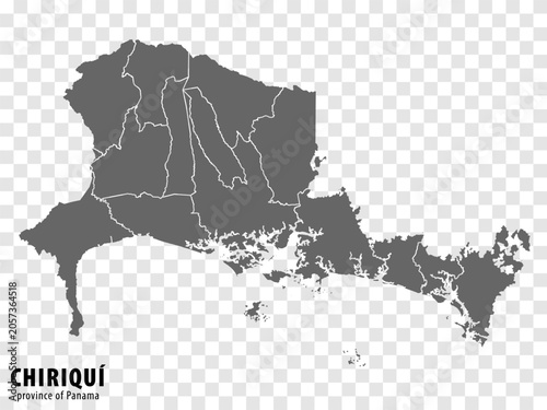 Blank map Chiriqui Province of Panama. High quality map Chiriqui Province on transparent background for your web site design, app, UI.  Panama.  EPS10.