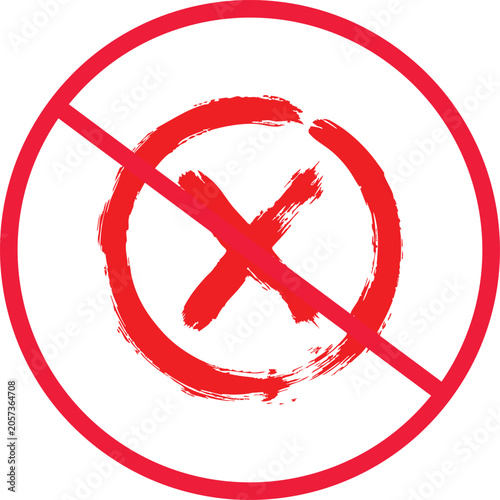 Red x mark inside prohibition circle, brush stroke style cross