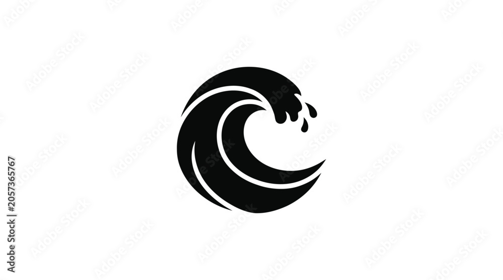 Fototapeta premium Wave Silhouette On White Background Minimalist Aquatic Design