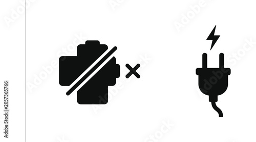 Electrical plug and prohibited symbol flat black icons on white