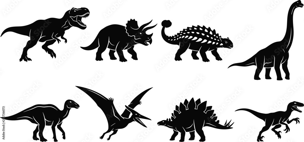 Obraz premium Silhouette Collection of Famous Dinosaurs and Prehistoric Creatures for Educational and Design Use