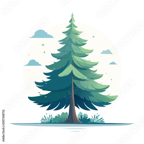 Flat design Christmas tree with snowflakes