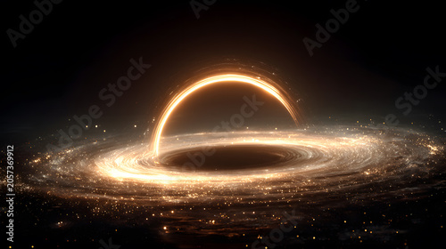 Glowing black hole with accretion disk in deep space