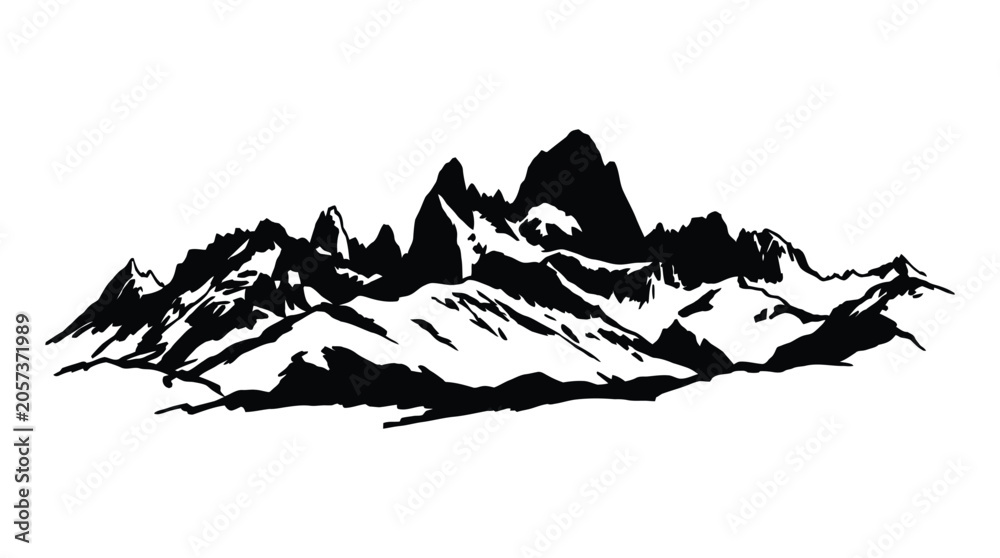 Fototapeta premium Mountain range silhouette against a white background graphic design element