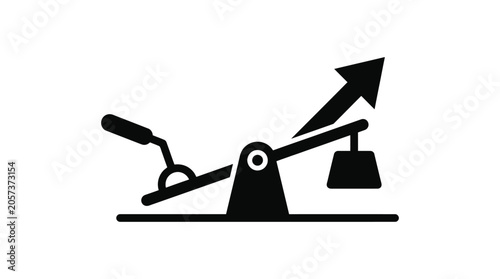 Photography Lever with weight and arrow black silhouette on white background