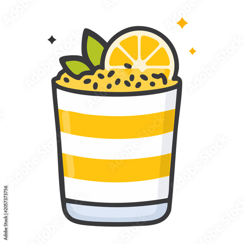 Cartoon sun face bucket with leaf