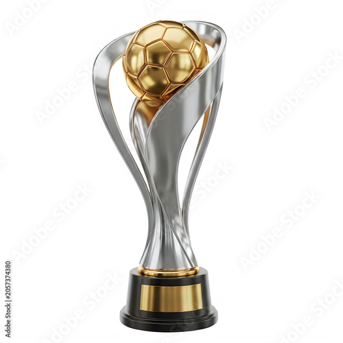Shiny gold and silver soccer trophy cup for a football championship winner