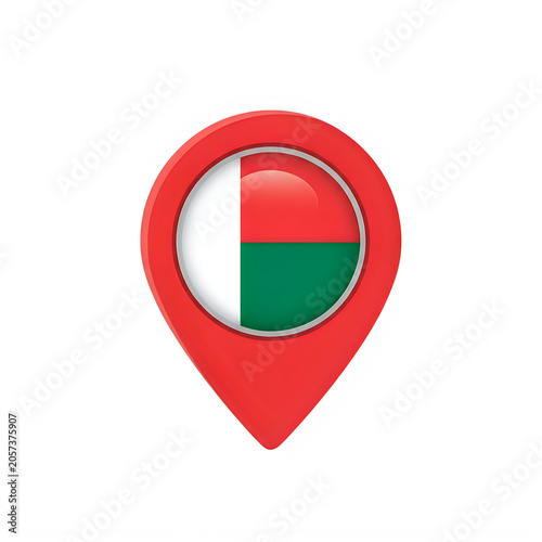 Red map pointer icon with the national flag of madagascar