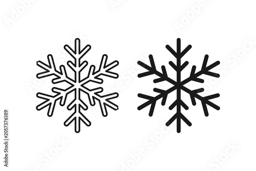 Winter snowflake outline and solid glyph icon set isolated on white