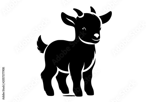 Fotografija Young Goat Silhouette, Stylized black-and-white illustration of a young goat standing, symbolizing innocence and rural charm