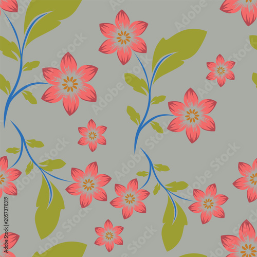 extile design bright background solid abstract three-tone small rose and tiny flower, all-over seamless vector pattern with red and yellow tone color illustration digital image printing factory