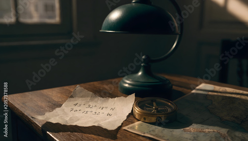 Secret Coordinates Written On Paper Adventure Mystery Concept

