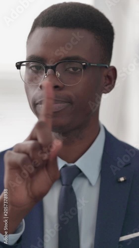 Young African Businessman Showing No Sign by Finger, Denial , Vertical Video
