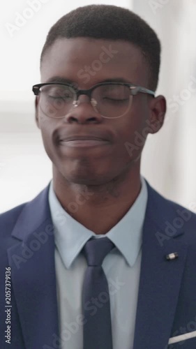 Young African Businessman Showing No Sign by Head Shake, Vertical Video