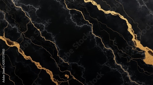 Luxurious black marble with elegant gold veins, close-up texture background