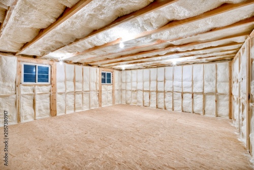 Spacious Basement Interior Fully Insulated with Spray Foam for Optimal Energy Efficiency