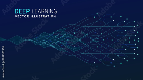 Photos Neural network diagram vector illustration with interconnected nodes and lines