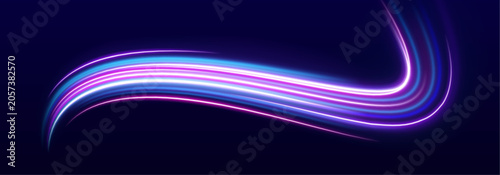 Obraz na plátně Futuristic neon city road shines with flowing energy streaks