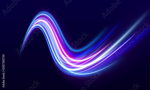 Laser streaks form energetic curves across a digital night highway. Motion blur highlights extreme acceleration effects. Futuristic .