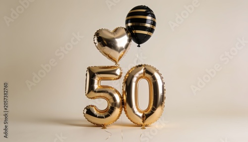 Elegant 50th Birthday Celebration with Gold Foil Balloons and Gift