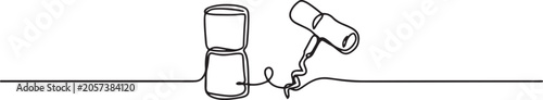 Foto single line illustration of a wine cork and corkscrew in a simple modern outline style