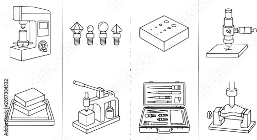 Foto Black and White Line Art of Precision Measuring and Jewelry Tools