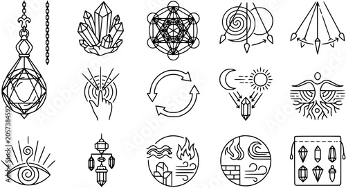 Tablou pe pânză Mystical Symbols: Crystals, Pendulums, Alchemy, Elements, Third Eye, Metatron Cu