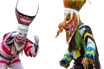 Keuken achterwand Carnaval Twee gemaskerde geestdansers Phi Ta Khon Thailand  © wannasak