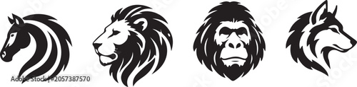 Horse Lion Gorilla and Wolf Head Silhouette Logo Collection.