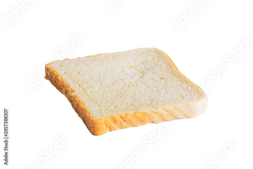 isolated image, transparent background. Slice of white bread with a golden crust isolated on a clean white background, showcasing its soft texture and fresh appearance