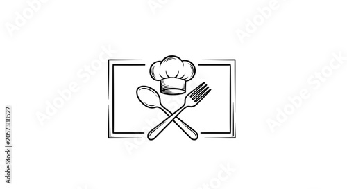 Chef Hat, Crossed Spoon and Fork Icon Vector Illustration - Culinary Symbol