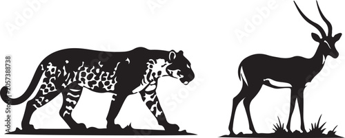 Canvas Print Leopard and Gazelle Silhouette African Wildlife Safari Animal Vector Illustration