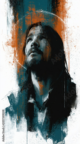 Artistic Portrait of Jesus Christ with Abstract Paint Texture. AI generative.