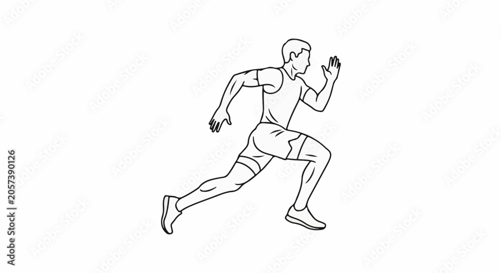 Obraz premium A dynamic black and white outline sketch of a male athlete sprinting forward with intense focus