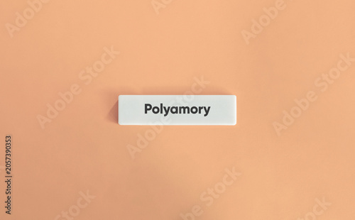 Tableau sur toile Polyamory text white block beige background relationship concept modern love rep