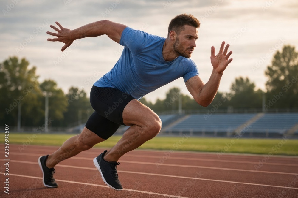 Fototapeta premium Athlete sprinting on outdoor track.