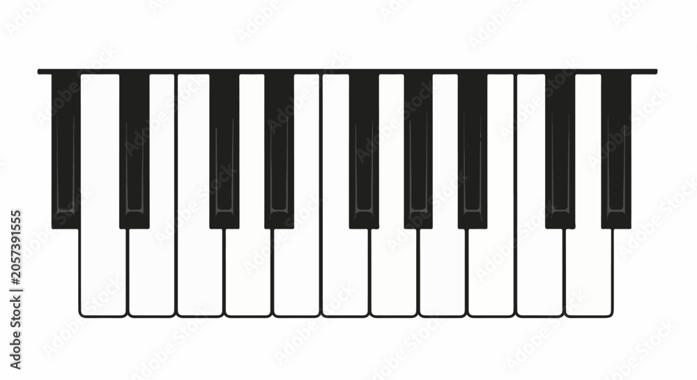 Fototapeta premium Black and white piano keys create a musical pattern on a plain background