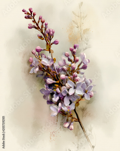Vintage Lilac Botanical Illustration – AI Generative